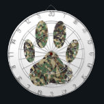 Cible De Fléchettes Empreinte de patte de chien Camo en détresse<br><div class="desc">Un style de dessin animé empreinte de patte de chien de camo avec effet déprimé appliqué à l'image. Tableaux de bord personnalisés. Idée cadeau pour les amoureux de les chiens.</div>