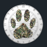 Cible De Fléchettes Empreinte de patte de chien Camo en détresse<br><div class="desc">Un style de dessin animé empreinte de patte de chien de camo avec effet déprimé appliqué à l'image. Tableaux de bord personnalisés. Idée cadeau pour les amoureux de les chiens.</div>