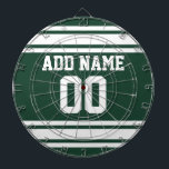 Cible De Fléchettes Équipe Jersey avec nom et numéro personnalisés<br><div class="desc">Couleurs vertes et blanches — Si vous êtes propriétaire d'une équipe de football d'Imaginaire,  fabriquez vos propres produits et montrez-les à vos amis ! Ou - Jouez-vous au football du lycée et voulez un memento? Ce design jersey est parfait pour tous ceux qui pratiquent le sport.</div>