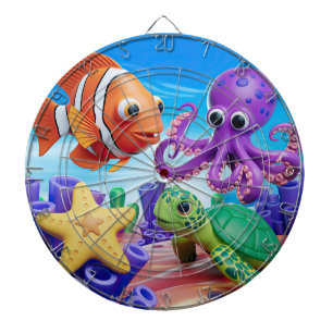 Cible De Fléchettes Estarfish jaune, tortue verte et poisson clown rou