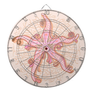 Cible De Fléchettes Étoiles de mer et motif pastel rose corail
