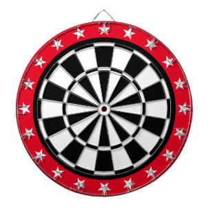 cible de fléchettes étoiles noires, blanches et ro
