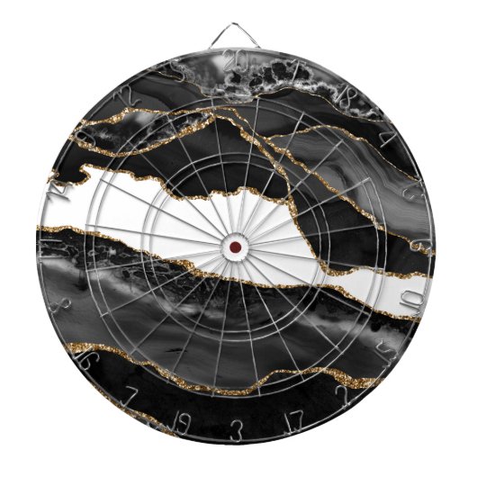 Cible De Fléchettes Faux Marblé Agate Black Stone Luxe (Devant)