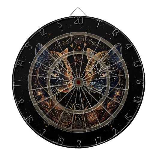 Cible De Fléchettes Feline artistique Cercle Twin Cats (Devant)