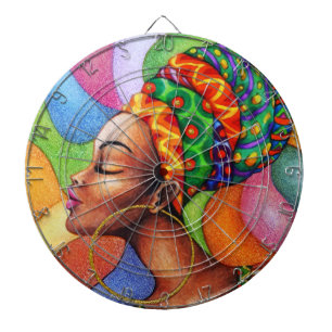 Cible De Fléchettes Femme africaine avec cire tissu traditionnel