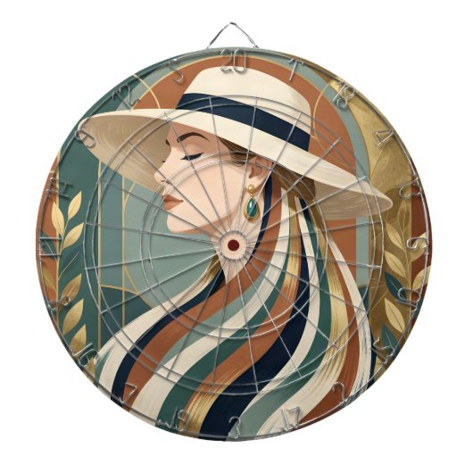 Cible De Fléchettes Femme avec chapeau de soleil art déco (Devant)