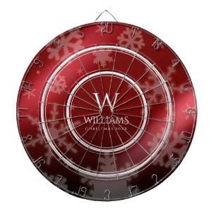 Cible De Fléchettes Festif Red Foil Snowflakes Nom du monogramme
