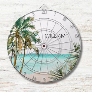 Cible De Fléchettes Feuilles de palmier tropicales monogrammées Plage