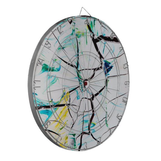 Cible De Fléchettes Fissures Abstraites en bleu jaune vert (Devant gauche)