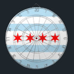 Cible De Fléchettes Flag of Chicago, Illinois Dartboard<br><div class="desc">Dartboard with flag of city of Chicago (largest city in Illinois),  white and light blue striped flag with four red stars</div>
