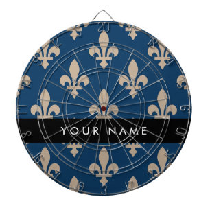 Cible De Fléchettes Fleur de Lis, Beige sur Bleu Nuit, Royal, Votre No