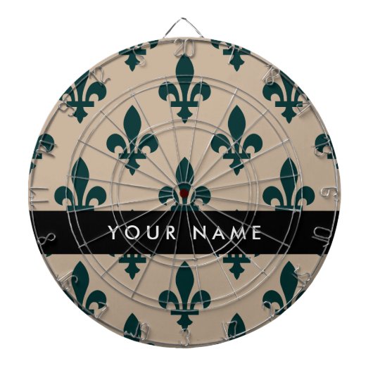 Cible De Fléchettes Fleur de Lis, Vert sur Beige, Royal, Votre Nom (Devant)