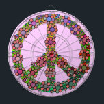 Cible De Fléchettes Fleur de symbole de signe de paix assez<br><div class="desc">Une rétro cible de signe de paix/symbole de paix avec des couleurs de colorant de cravate et fleurs brillamment colorées/motif floral au-dessus de lui. Une conception colorée pour des hippies/amants fiers de paix du monde. La couleur rose d'arrière - plan est personnalisable.</div>