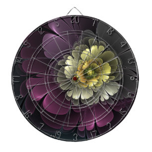 Cible De Fléchettes Fleur fractale abstraite moderne gris khaki pourpr
