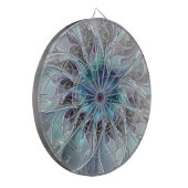 Cible De Fléchettes Fleur fractale moderne abstraite avec du bleu (Devant gauche)