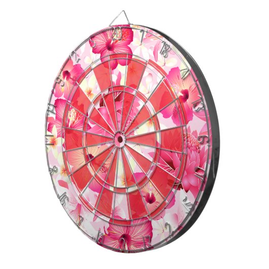 Cible De Fléchettes Fleurs tropicales rose et blanche (Devant droit)