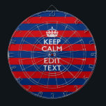 Cible De Fléchettes GARDEZ CALME et votre texte sur les bandes bleues<br><div class="desc">Demandez à votre personnalisation Keep Calm de dire sur ce beau cadeau personnalisé pour vous-même ou pour quelqu'un de spécial sur votre liste. Décor rayé rouge et bleu vif. Essayez humour ou fantaisie sur vos mots créatifs sur les deux champs de texte modifiables que vous voyez sur cette page de...</div>