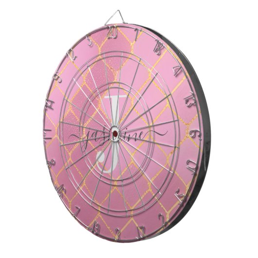 Cible De Fléchettes Glitter Monogramme Script Girly Rose Et Or (Devant droit)