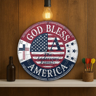 Cible De Fléchettes Gold Bless America Nom de famille personnalisé 4 j