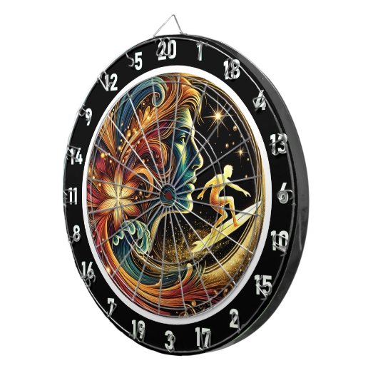 Cible De Fléchettes Golden Surfer Riding Sunset Wave Art (Devant droit)