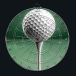 Cible De Fléchettes Golf Ball on Tee<br><div class="desc">Une balle de golf blanche sur un tee blanc devant un arrière - plan vert.</div>