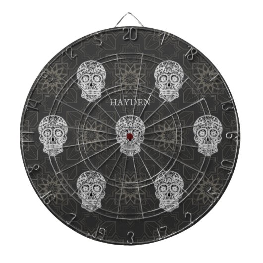 Cible De Fléchettes Gothic Sugar Skull and Grey Geometric Pattern (Devant)