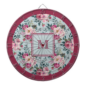 Cible De Fléchettes Grandmillennial Rose Poussiéreuse Florale Monogram
