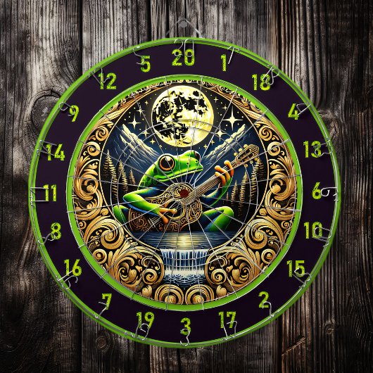 Cible De Fléchettes Grenouille À La Guitare Qui Brûle Sous La Lune