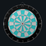 Cible de flechettes : Gris Argent, Turquoise Et No<br><div class="desc">Jeu De Cible de flechettes En Gris Argent,  Turquoise Et Noir Comprenant 6 Darts En Laiton</div>