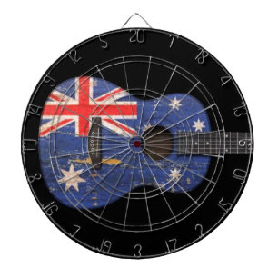 Cible De Fléchettes Guitare acoustique de drapeau australien usé,