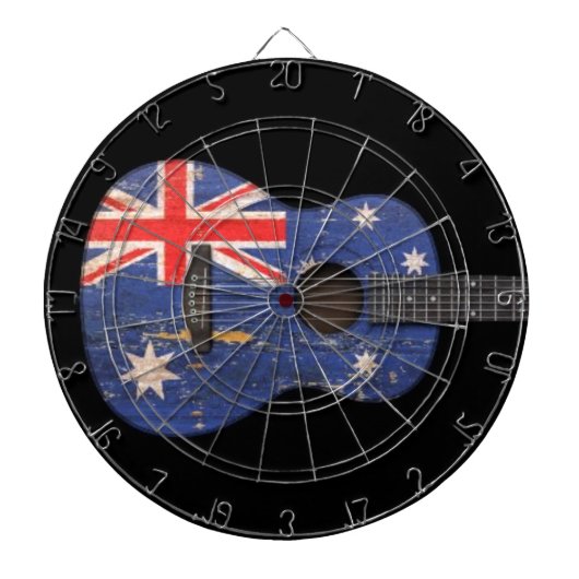 Cible De Fléchettes Guitare acoustique de drapeau australien usé, (Devant)