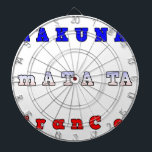 Cible De Fléchettes Hakuna Matata France Art Imprimer/Graphique<br><div class="desc">Hakuna Matata France Art Imprimer/Graphique Célébrez la joie et la positivité avec notre Hakuna Matata France Art Imprimer. Ce design vibrant présente l'expression amusante "Hakuna Matata France" en typographie audacieuse et attrayante, incorporant les couleurs du drapeau national français : bleu, blanc et rouge. Le texte ludique et les couleurs vives...</div>