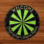 Cible De Fléchettes Halloween Green Black Custom Metal Cage Jeu de nui<br><div class="desc">Créez votre propre carte personnalisée, personnalisée, amusante, cool, élégante, couleur verte et noire halloween, taille de régulation (18"diamètre, 1"h) cadre aluminium panneau de fléchettes en cage métallique. Comprend 6 fléchettes en laiton (3 vols Dart du drapeau américain et 3 vols Dart en France). Vous pouvez le monter n'importe où -...</div>