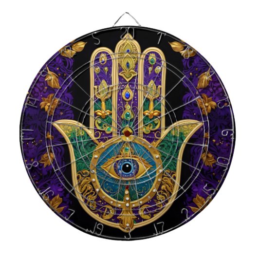 Cible De Fléchettes Hamsa Troisième Œil Orné Or (Devant)