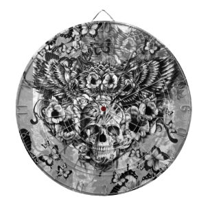 Cible De Fléchettes Hibou perdu et trouvé, floral avec le crâne de