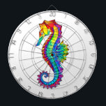 Cible De Fléchettes Hippocampe polygonal arc-en-ciel<br><div class="desc">Artistiquement dessiné, lumineux, arc-en-ciel, cheval de mer polygonale sur arrière - plan blanc. Un tatouage brillant.</div>