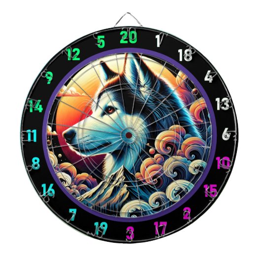 Cible De Fléchettes Husky Twilight Mountain Wall Design (Devant)