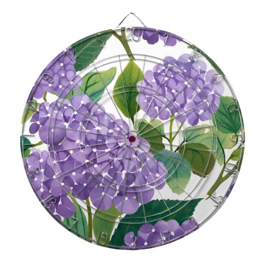 Cible De Fléchettes Hydrangea Violette Fleur Côtière Aquarelle Florale (Devant)