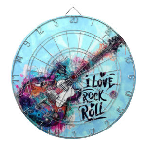 Cible De Fléchettes I Love Rock N Roll Guitare Électrique Peinture