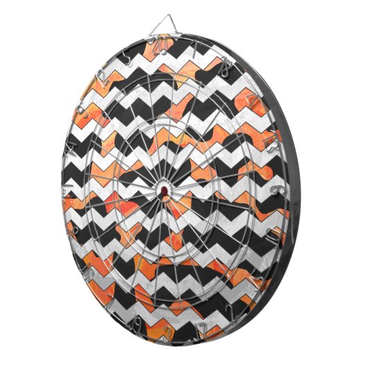 Cible De Fléchettes Impression Chevron noir et orange de vache (Devant droit)