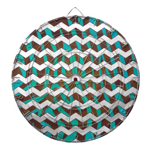 Cible De Fléchettes Impression Chevron Zèbre Marron et Bleu Cyan (Devant)