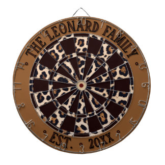 Cible De Fléchettes Impression d'animal léopard, bordure marron et tex