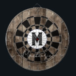 Cible De Fléchettes Initial Family Name Monogram Dart Board<br><div class="desc">Faux wooden background with monogram and family name in center of the board. Other colors available in the shop.</div>