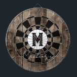 Cible De Fléchettes Initial Family Name Monogram Dart Board<br><div class="desc">Faux wooden background with monogram and family name in center of the board. Other colors available in the shop.</div>