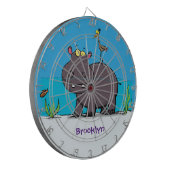 Cible De Fléchettes Ippopotame drôle mignon avec dessin animé d'oiseau (Devant gauche)