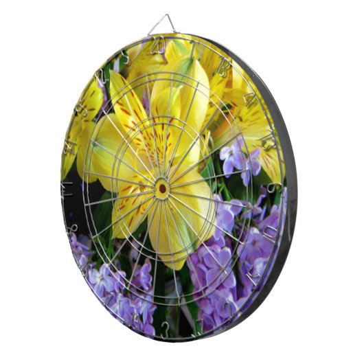 Cible De Fléchettes Jaune et Fleurs Lilac Violettes (Devant droit)
