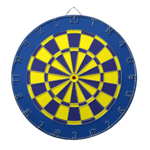 Cible de flechettes : Jaune, marine, et bleu