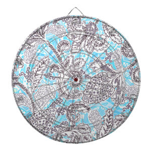 Cible De Fléchettes Joli floral classique gris bleu
