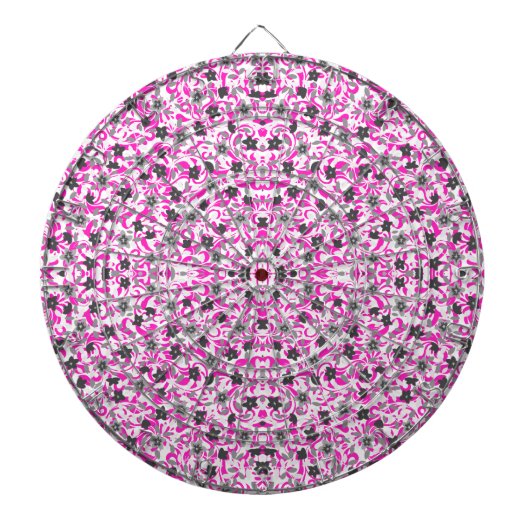 Cible De Fléchettes Jolies fleurs abstraites roses grises blanches (Devant)