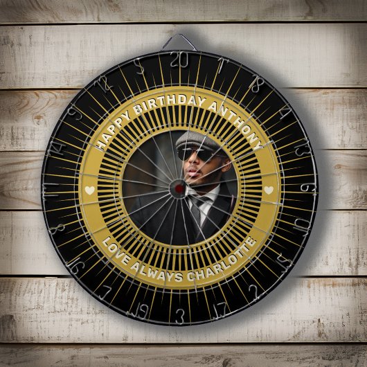 Cible De Fléchettes Joyeux Anniversaire Photo Gold Black Modern Custom
